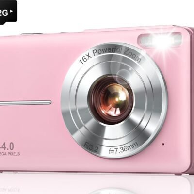 Digital Camera, Upgraded FHD 1080P Digital Camera for Kids, with Date Stamp 16X Zoom Anti Shake, 32GB Card Lanyard, Point and Shoot Camera Compact Small for Student Children Teen Girl Boy(Pink)