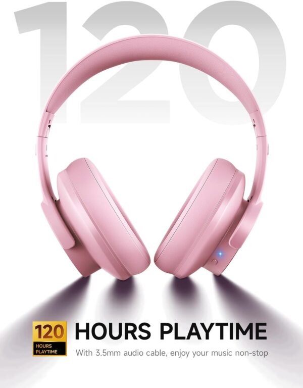 Picun B8 Headphones Wireless Bluetooth, 120H Bluetooth Headphones Over Ear with 3EQ Music Modes, Hands-Free Calls, Deep Bass Headphones for Travel Home Office Cellphone PC (Pink) - Image 3