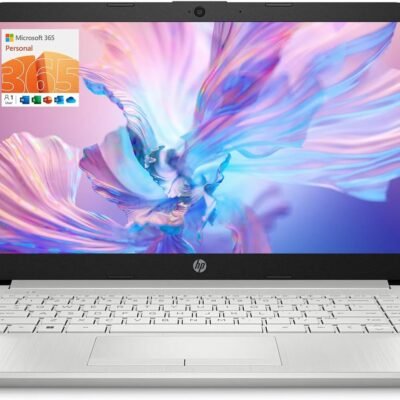 HP Portable Laptop, Student and Business, 14″ HD Display, Intel Quad-Core N4120, 16GB DDR4 RAM, 64GB eMMC, 1 Year Office 365, Webcam, RJ-45, HDMI, Wi-Fi, Windows 11 Home, Silver