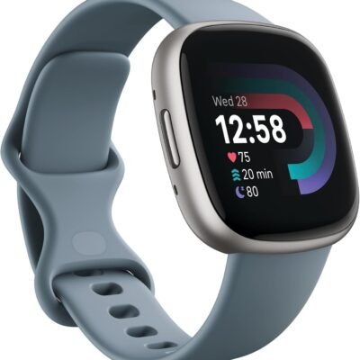 Fitbit Versa 4 Fitness Smartwatch with Daily Readiness, GPS, 24/7 Heart Rate, 40+ Exercise Modes, Sleep Tracking and more, Waterfall Blue/Platinum, One Size (S & L Bands Included)