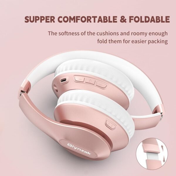 Wireless Bluetooth Headphones Over Ear 65H Playtime HiFi Stereo Headset with Microphone and 6EQ Modes Foldable Bluetooth V5.3 Headphones for Travel Smartphone Computer Laptop Rose Gold - Image 8