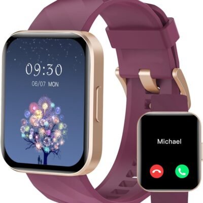 RUIMEN Smart Watches for Women Men (Answer/Make Calls) Compatible with iPhone/Android Phones, 1.85″ HD Screen Fitness Tracker Heart Rate Monitor 100+ Sports Tracker Watch Waterproof (Purple)