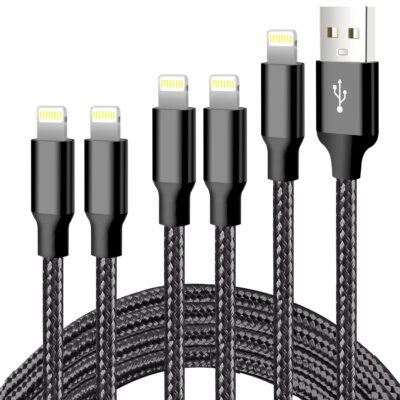 iPhone Charger, 5 Pack 3/3/6/6/10FT Apple MFi Certified USB Lightning Cable Nylon Braided Fast Charging Cord Compatible for iPhone 14/13/12/11/X/Max/8/7/6/5/SE/Plus/iPad – Black