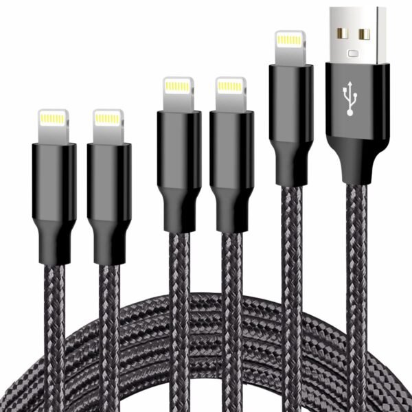 iPhone Charger, 5 Pack 3/3/6/6/10FT Apple MFi Certified USB Lightning Cable Nylon Braided Fast Charging Cord Compatible for iPhone 14/13/12/11/X/Max/8/7/6/5/SE/Plus/iPad - Black