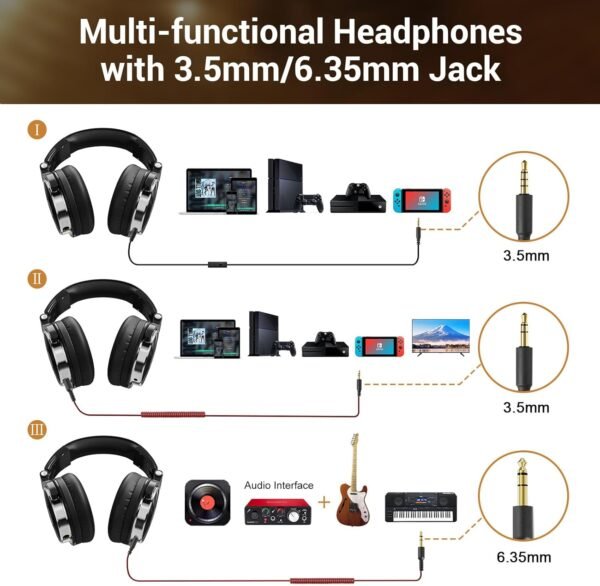 OneOdio Wired Over Ear Headphones Hi-Res Studio Monitor & Mixing DJ Stereo Headsets with 50mm Drivers and 1/4 to 3.5mm Jack for AMP Computer Recording Podcast Keyboard Guitar Laptop - Black - Image 3