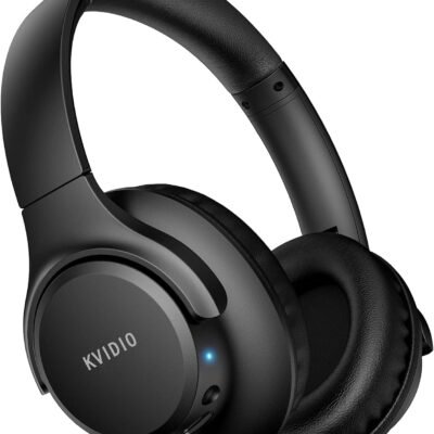 KVIDIO Bluetooth Headphones Over Ear, 65 Hours Playtime Wireless Headphones with Microphone, Foldable Lightweight Headset with Deep Bass, HiFi Stereo Sound for Travel Work Cellphone