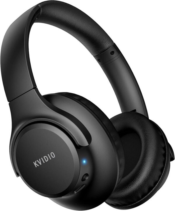 KVIDIO Bluetooth Headphones Over Ear, 65 Hours Playtime Wireless Headphones with Microphone, Foldable Lightweight Headset with Deep Bass, HiFi Stereo Sound for Travel Work Cellphone