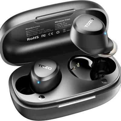 TOZO A1 Wireless Earbuds Bluetooth 5.3 Light Weight in Ear IPX5 Waterproof Headphones 2 Mic for AI Calls, Immersive Premium Sound Bass Headset with Charging Case, 32 Presets EQ Customization via App