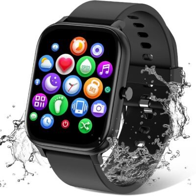 Smart Watch for Men Women Compatible with iPhone Samsung Android Phone 1.83 inch Full Touch Screen IP68 Waterproof Bluetooh Fitness Tracker Heart Rate/Sleep Monitor, Black