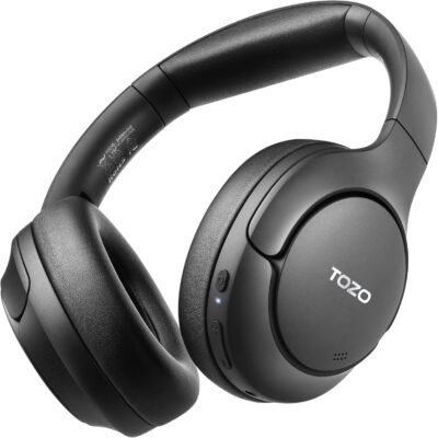 TOZO HT2 Hybrid Active Noise Cancelling Headphones, Wireless Over Ear Bluetooth Headset, 60H Playtime, Hi-Res Audio Custom EQ via App Deep Bass Comfort Fit Ear Cups, for Home Office Travel Black