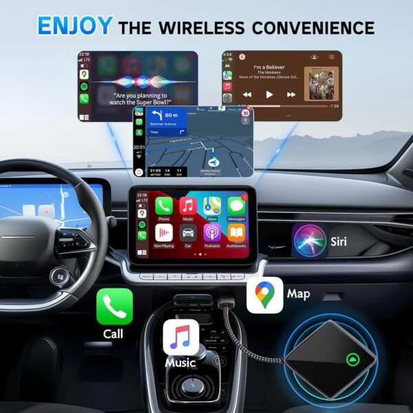 Wireless-CarPlay-Adapter for Apple iPhone & Android Auto, KIKIJANE Mini Car Play Adapter Convert Wired to Wiresless Plug and Play USB-A & USB-C Fast Connection, Work with iPhone 6+ & Andriod 11+ - Image 2