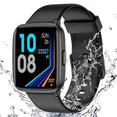 Fitness Tracker Watch with Heart Rate Monitor, Large Screen Activity Tracker with Pedometer, Sleep Monitor, Calories & Step Counter, 5ATM Waterproof Smart Watch for Women Men Fitness Watch for Sports