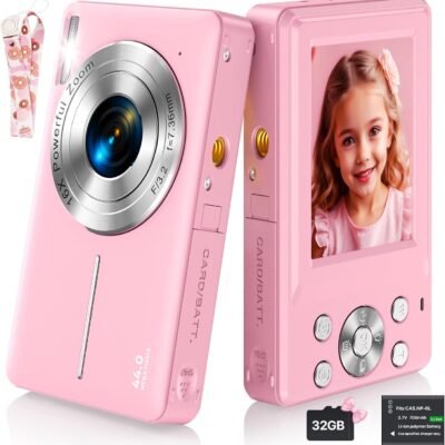 Digital Camera, FHD 1080P with 32GB SD Card Point and Shoot Camera, 16X Digital Zoom Portable Small Anti-Shake for Kids Teens Boys Girls Student Seniors-Pink