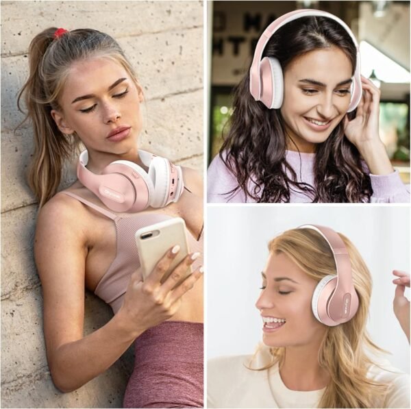 Wireless Bluetooth Headphones Over Ear 65H Playtime HiFi Stereo Headset with Microphone and 6EQ Modes Foldable Bluetooth V5.3 Headphones for Travel Smartphone Computer Laptop Rose Gold - Image 7