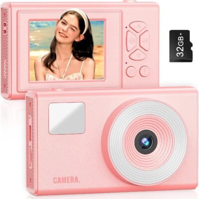 Digital Camera, 48MP AutoFocus UHD 4K Vlogging Canera 16X Digital Zoom, Anti-Shake Portable Point and Shoot Kids Camera, Compact Small Camera for Kids Teens Boys Girls(Pink)