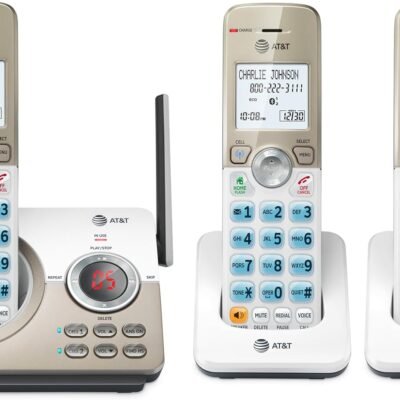 AT&T DL72319 DECT 6.0 3-Handset Cordless Phone for Home with Connect to Cell, Call Blocking, 1.8″ Backlit Screen, Big Buttons, intercom, and Unsurpassed Range